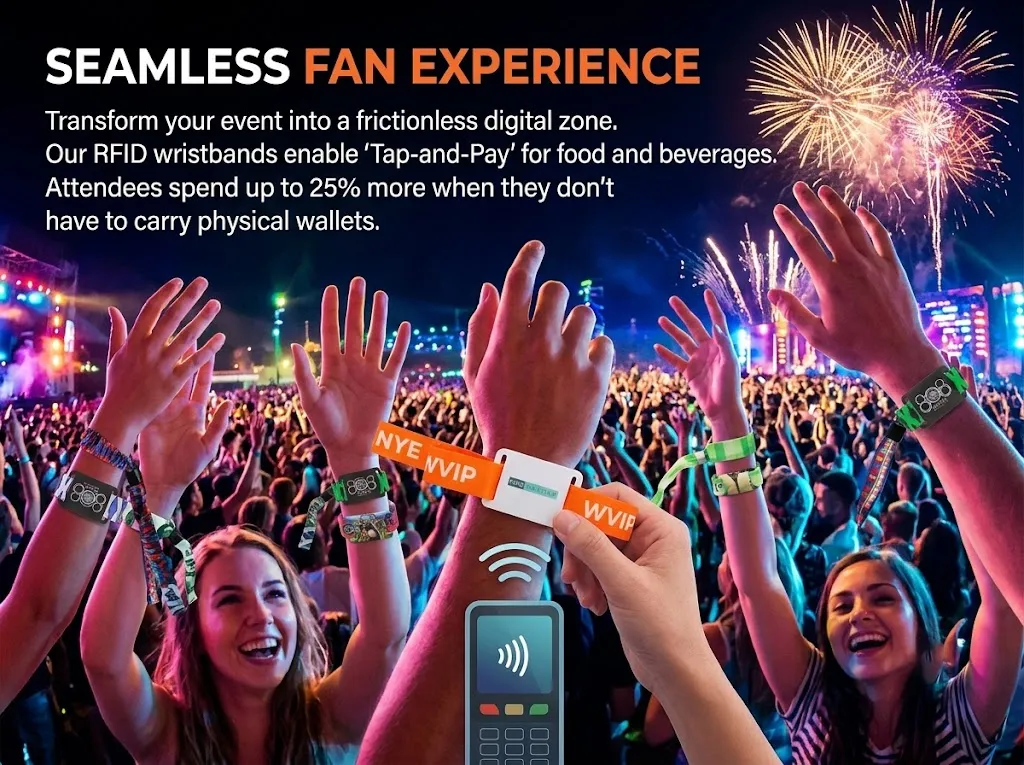 Festival attendee enjoying cashless convenience with SIGAN RFID wristband