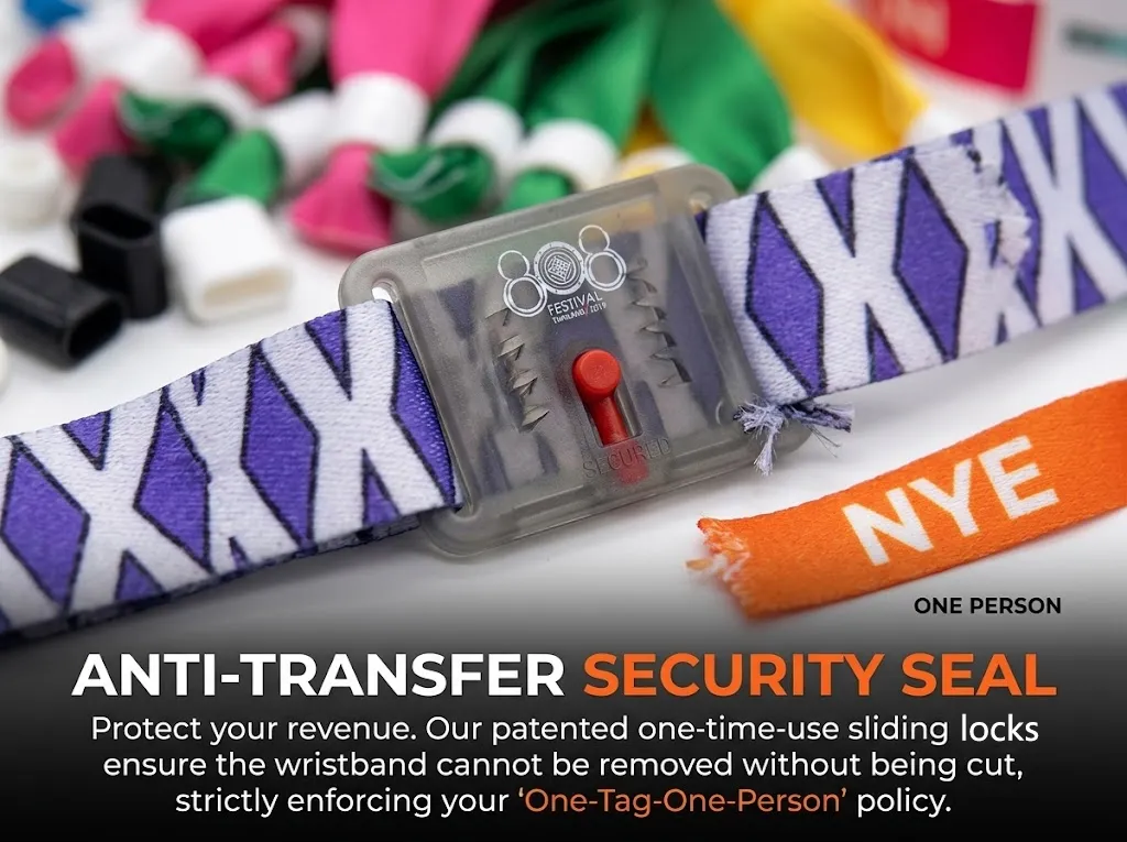 Security sliding lock mechanism of SIGAN woven RFID festival wristband