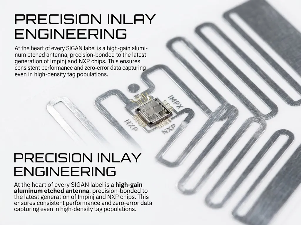 Internal antenna and chip structure of SIGAN UHF RFID smart label