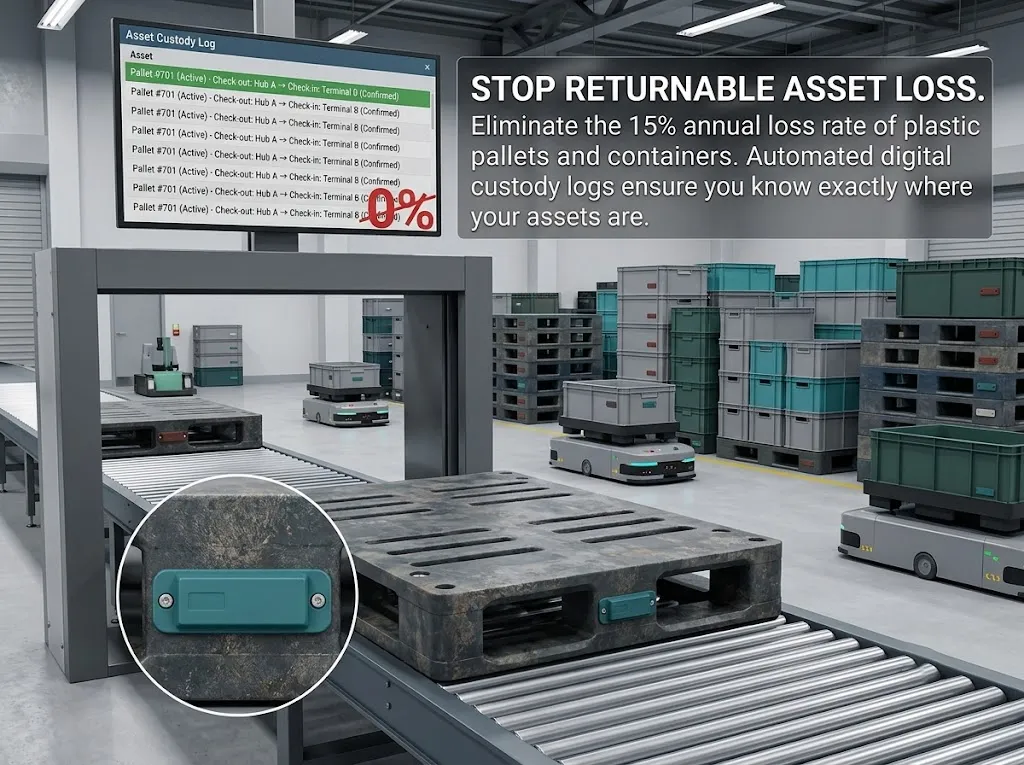 SIGAN Rugged UHF RFID Pallet & Container Tag technical core capability - Stop Returnable Asset Loss