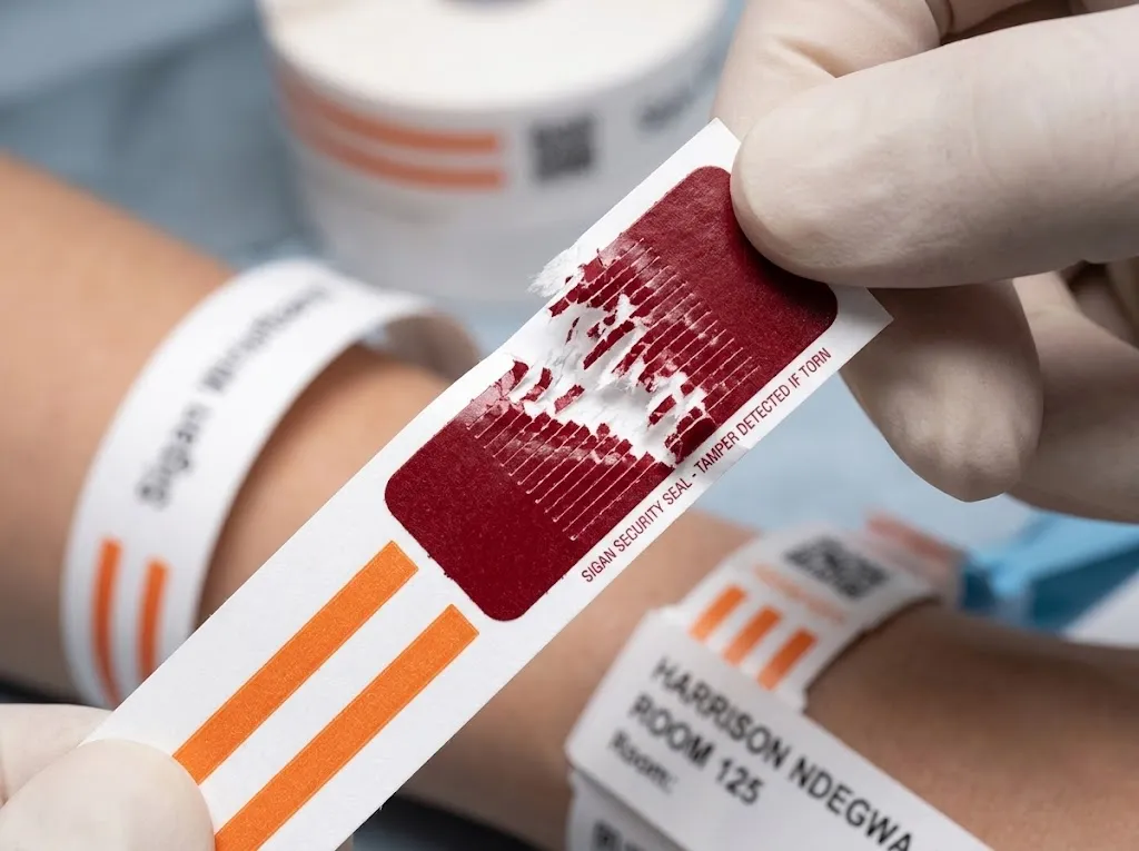 Self-adhesive tamper-proof seal of SIGAN disposable RFID medical ID band